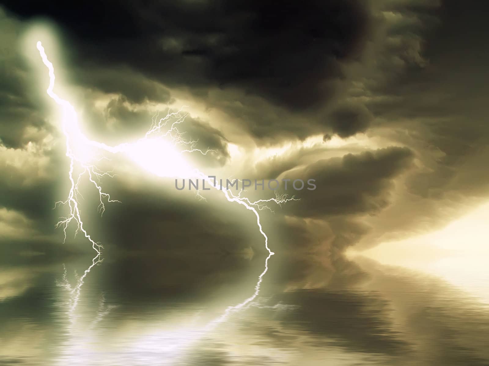 thunderstorm and lightning over the sea