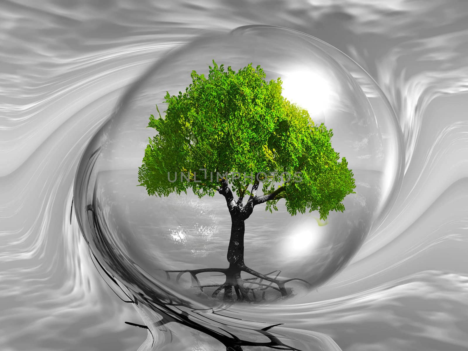 green tree in a bubble
