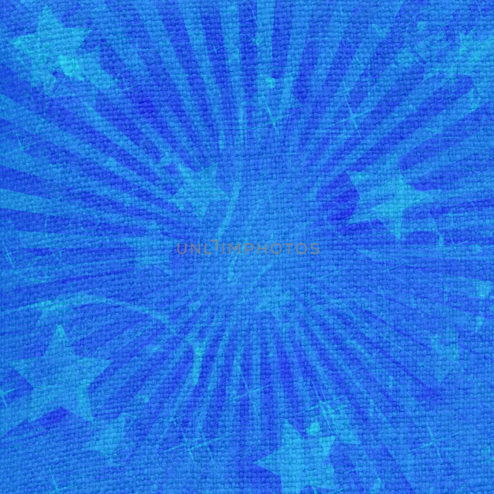 Abstract blue background, pattern with rays and star on a linen canvas