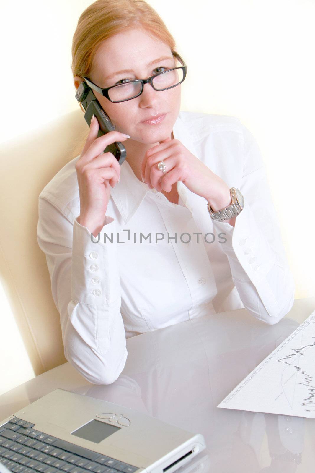 Business woman with glasses at the desk  by Farina6000