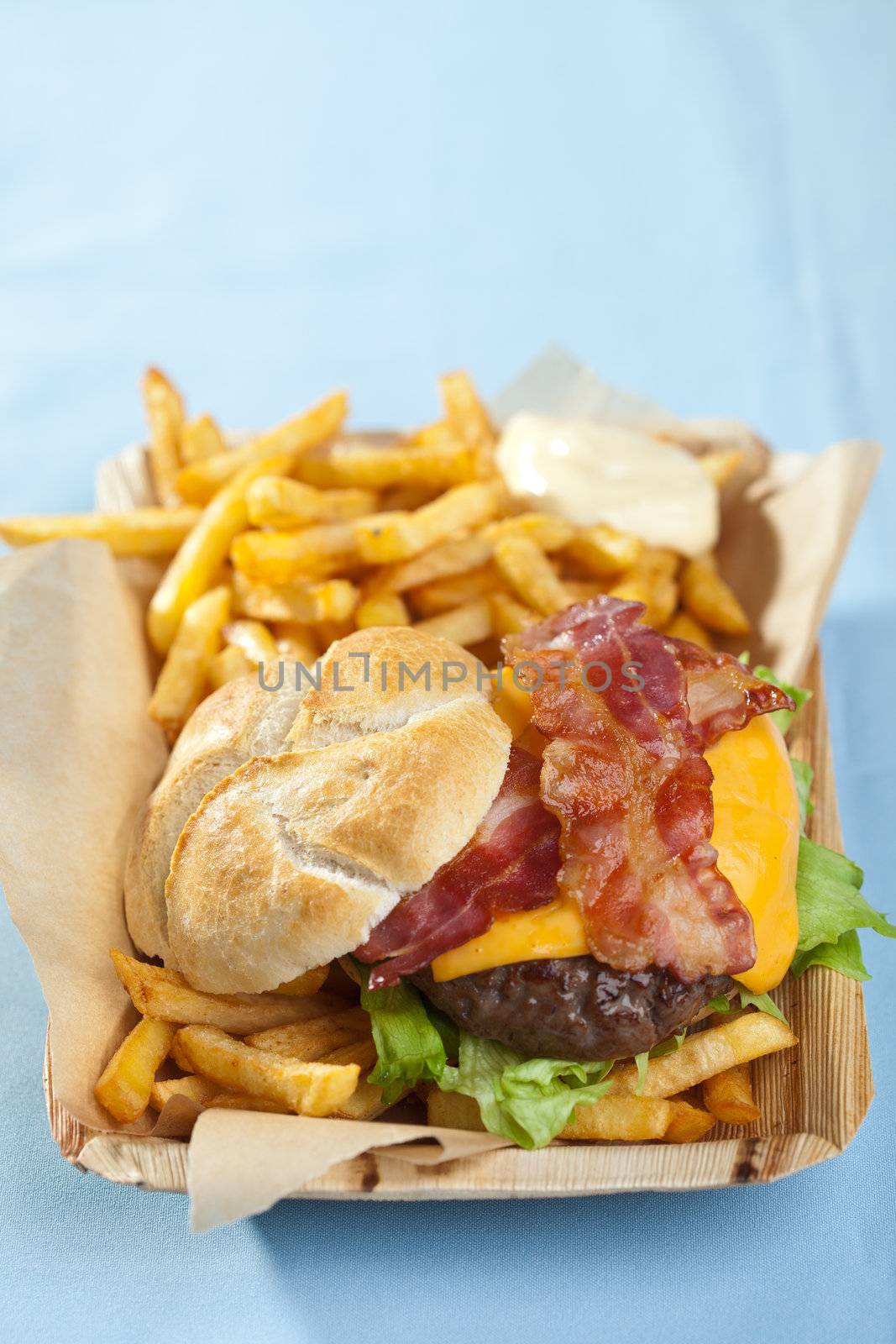 Cheeseburger with bacon and fries by Fotosmurf