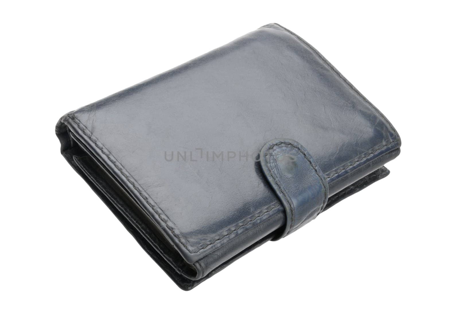 old leather wallet isolated on a white background