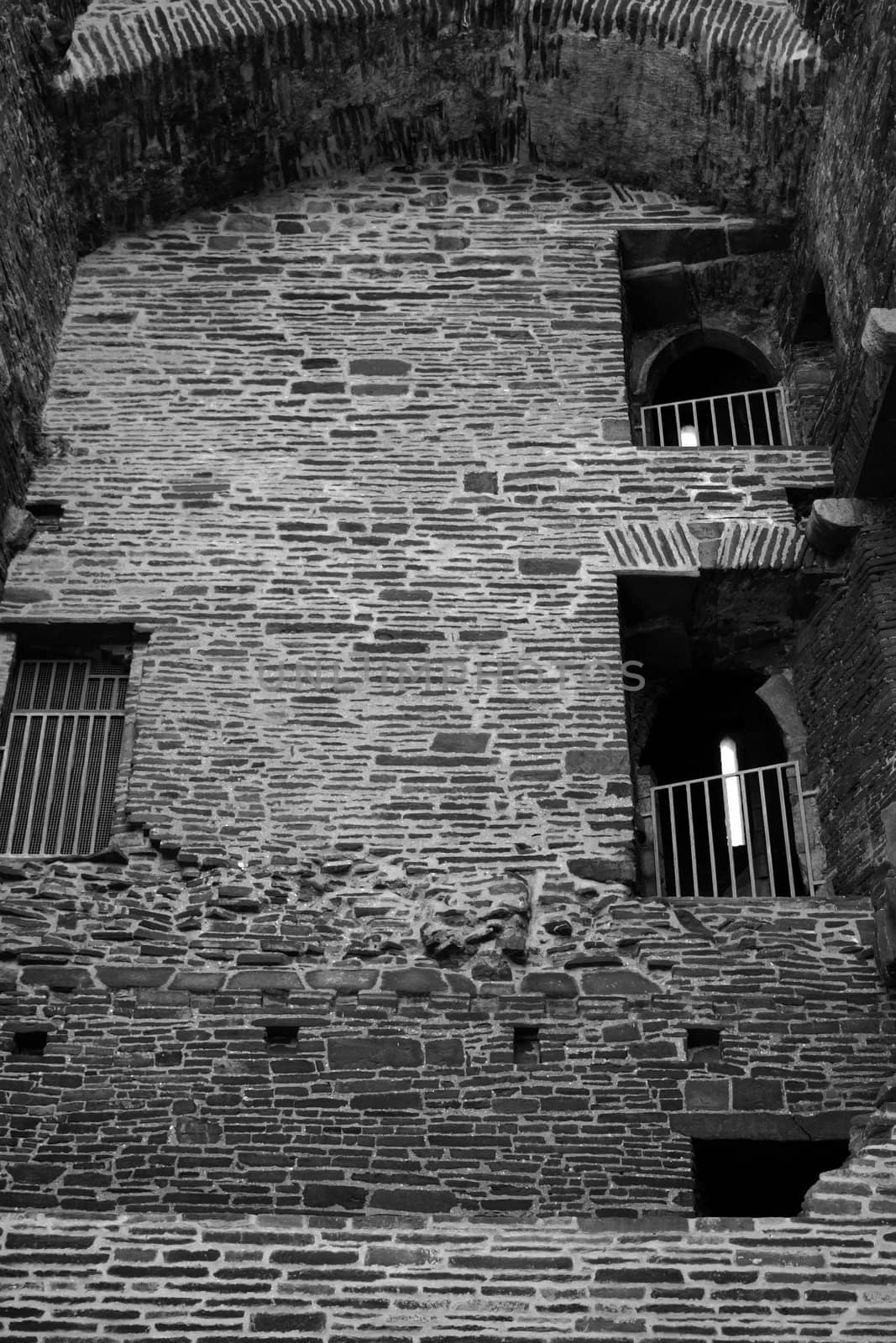 Ruins of a five-storeyed rectangular towerhouse within a bawn Partly destroyed in the 17th century in Ballylongford county kerry ireland from the inside