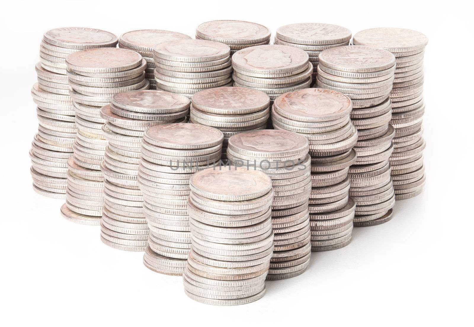 Stacks of pure silver coins by steheap