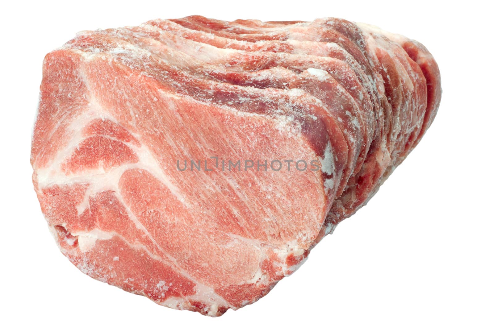 frozen pork chops on a white background