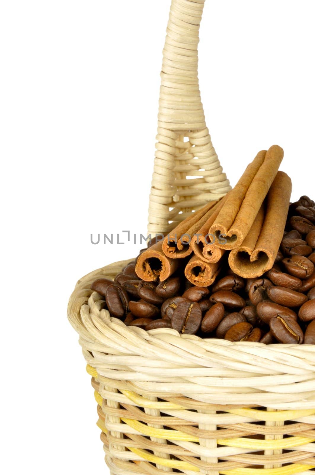 coffee beans and spices in the basket