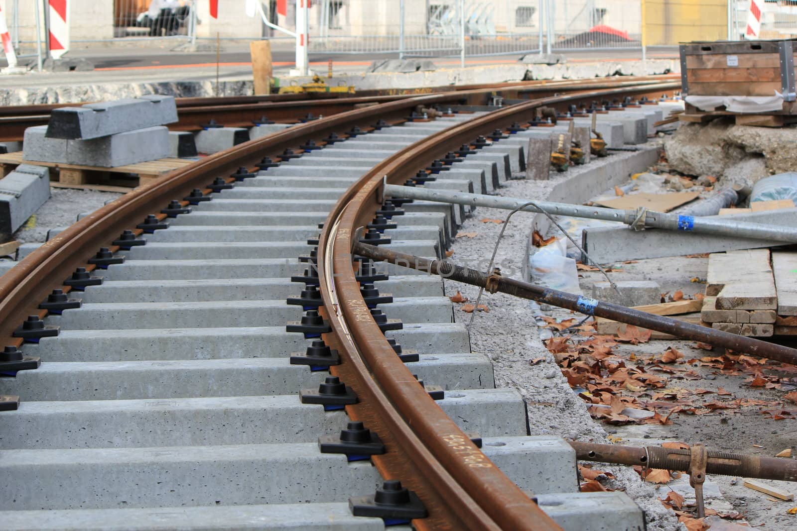 Unfinished railway construction for tramway transport in the city