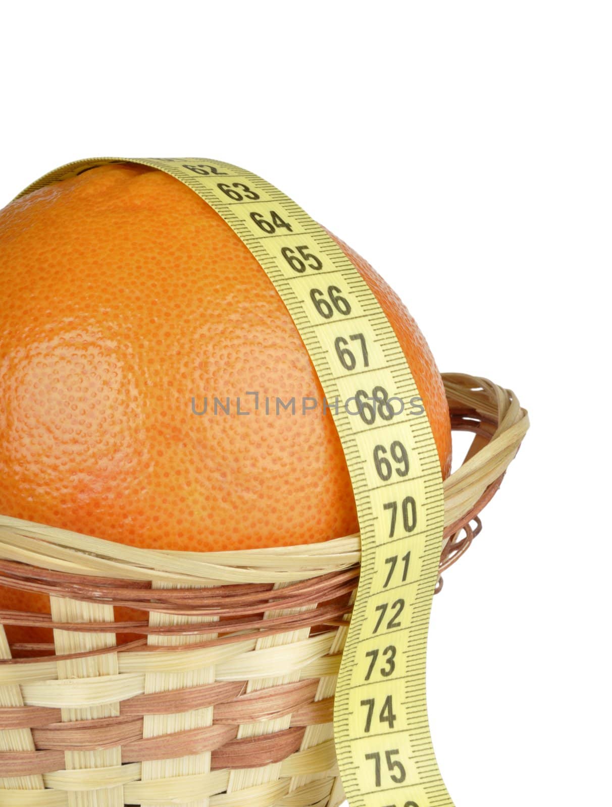 grapefruit in the basket and tape measure
