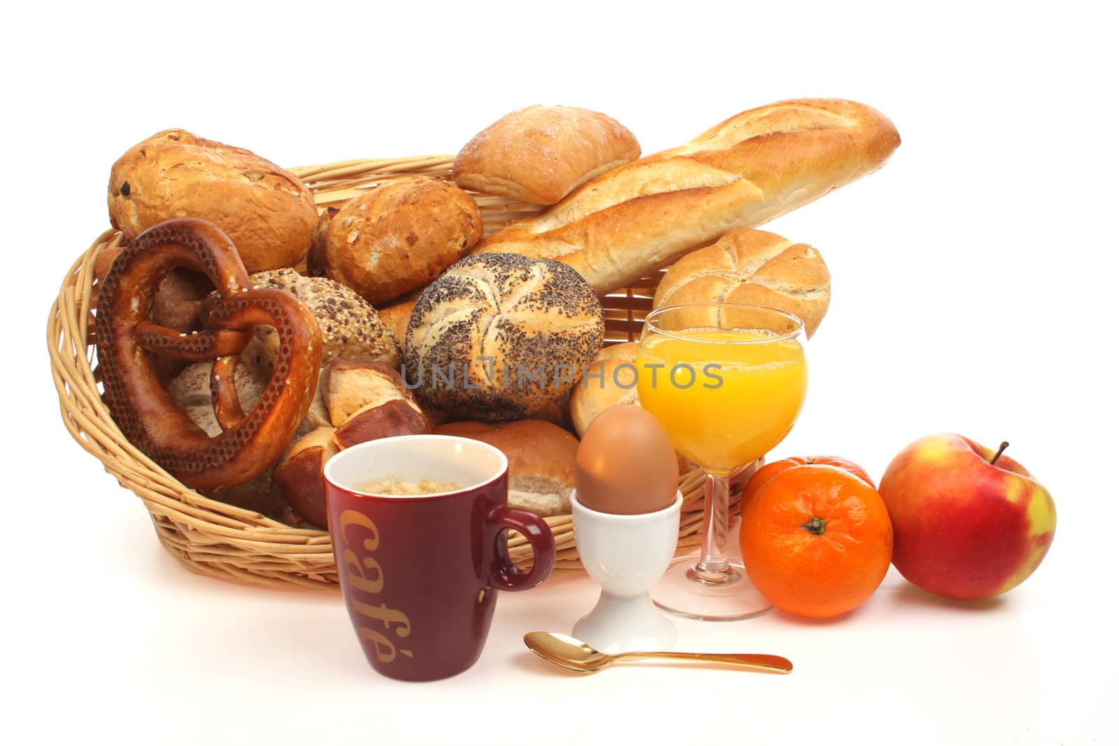 Bread and buns isolated against a white background