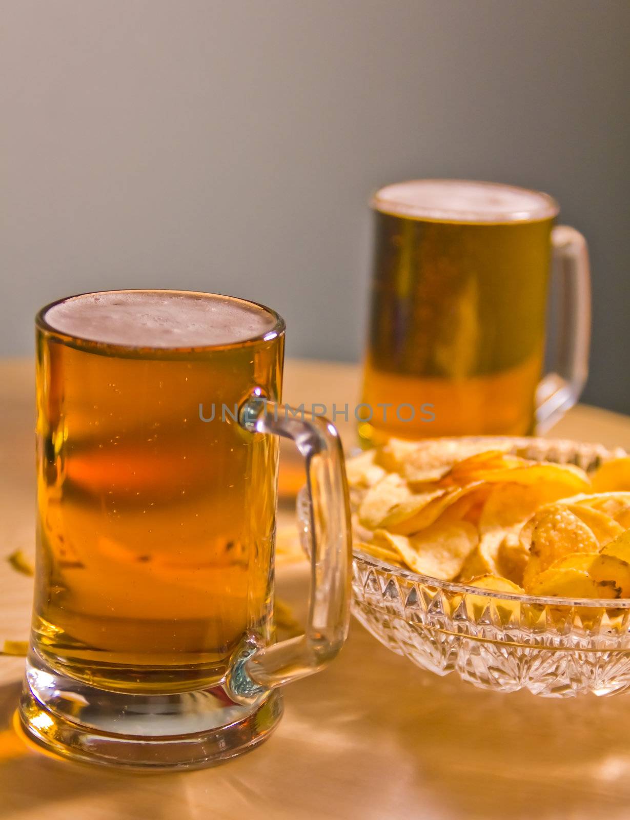 lager mugs  potato chips and booze by Qod