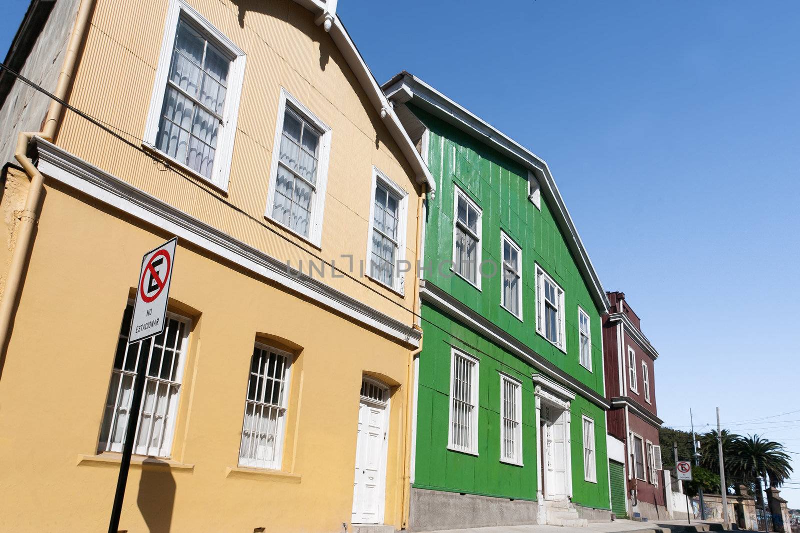 Colorful Houses in Cerro Alegre, Valparaiso, Chile. UNESCO World Heritage.