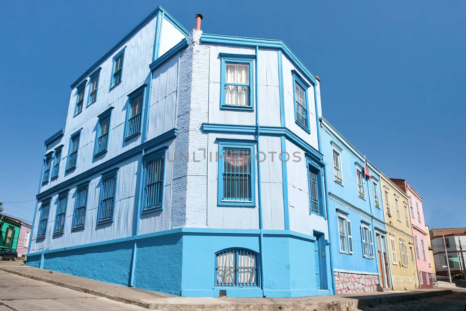 Colorful Houses in Cerro Alegre, Valparaiso, Chile. UNESCO World Heritage.