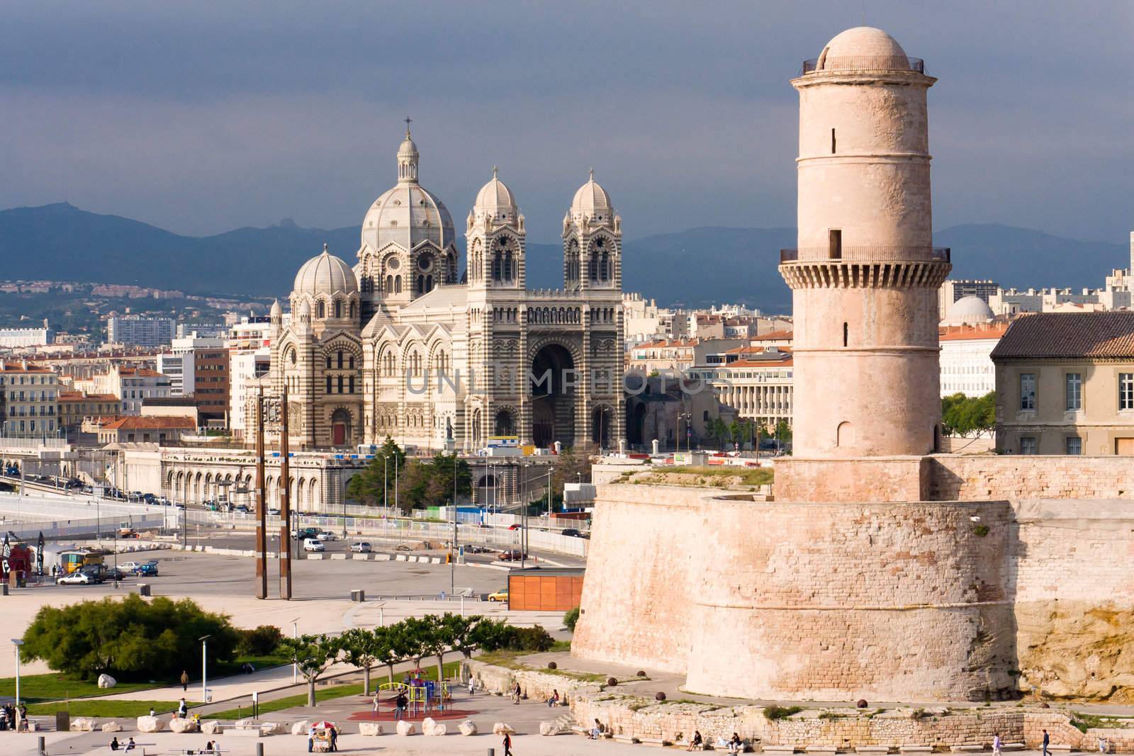 Marseille fortress and Cathedral by pierivb