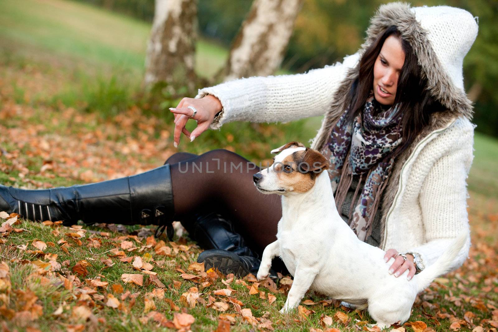 Woman with her dog is pointing by DNFStyle