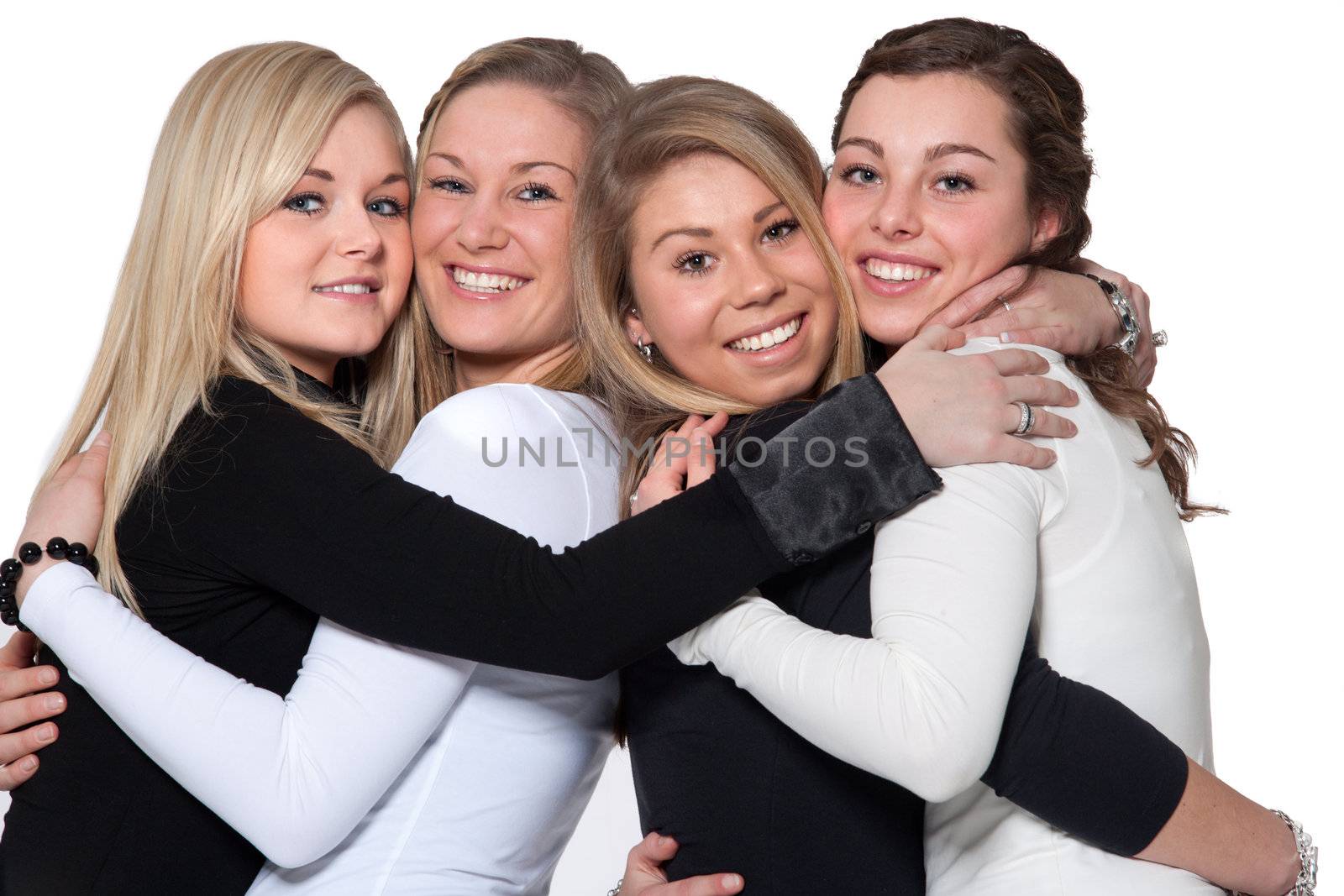 Group of young girlfriends having a happy time together
