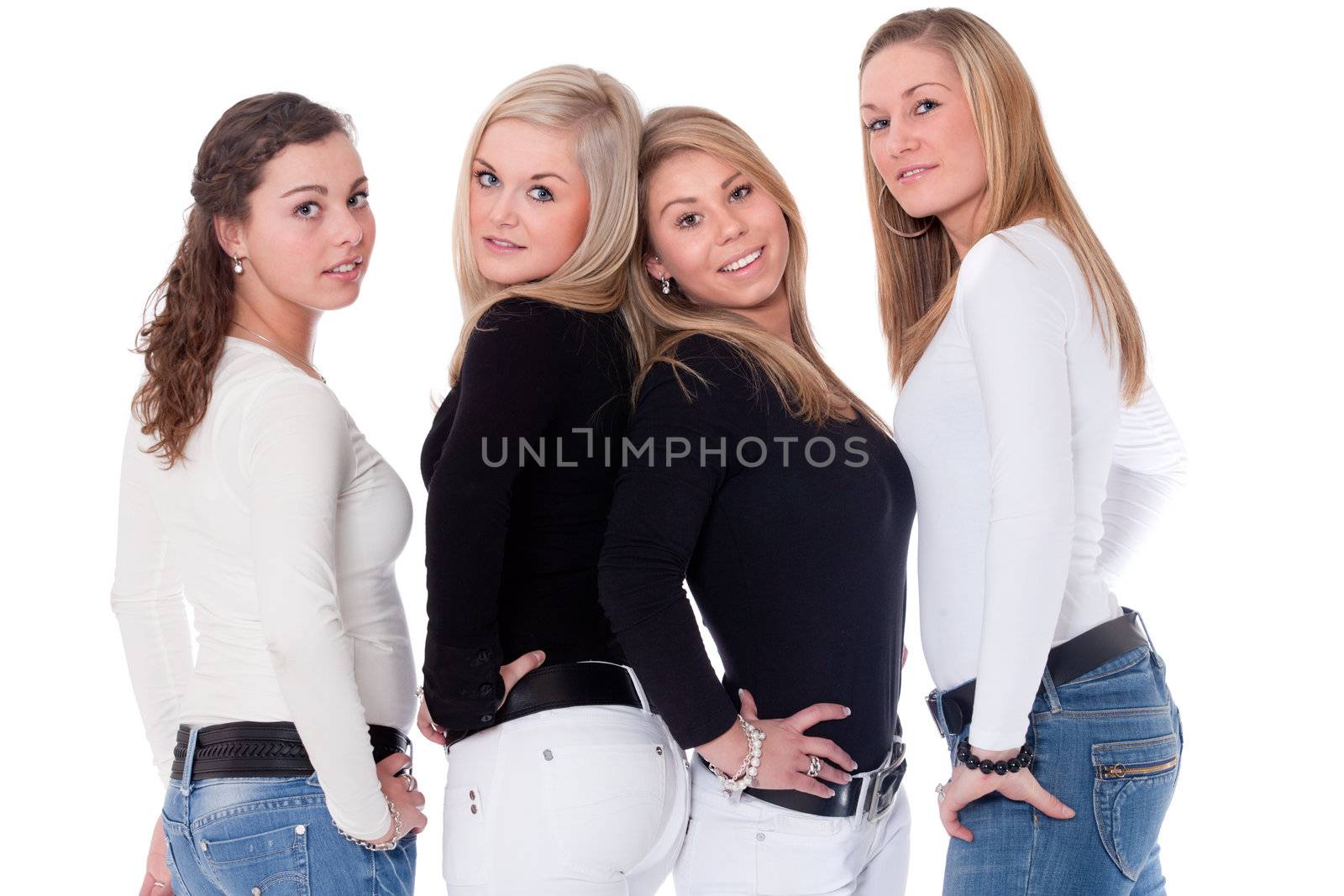 Group of young girlfriends having a happy time together