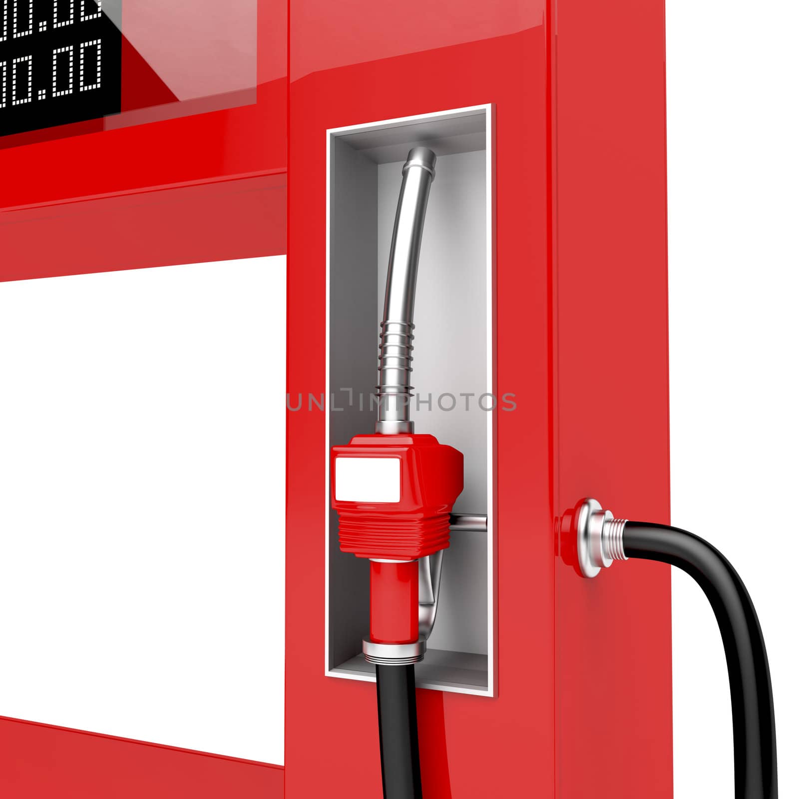 3d render of red fuel pump nozzle