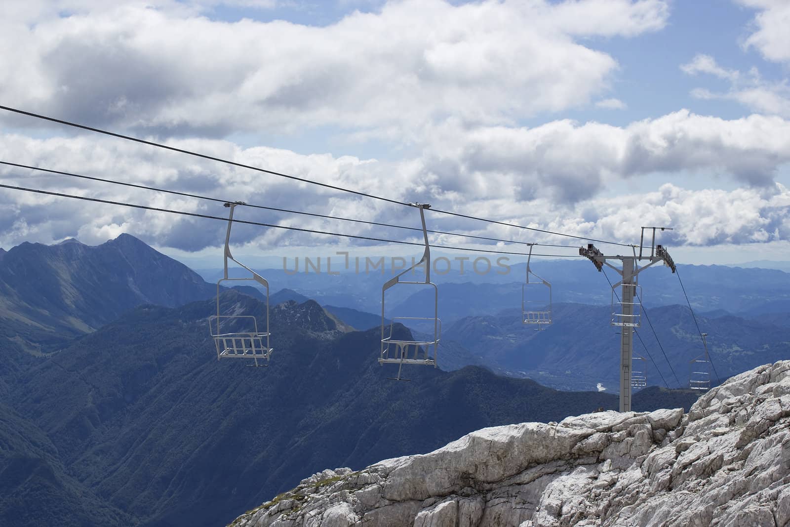 empty chairlifts in Julian Alps, Slovenia