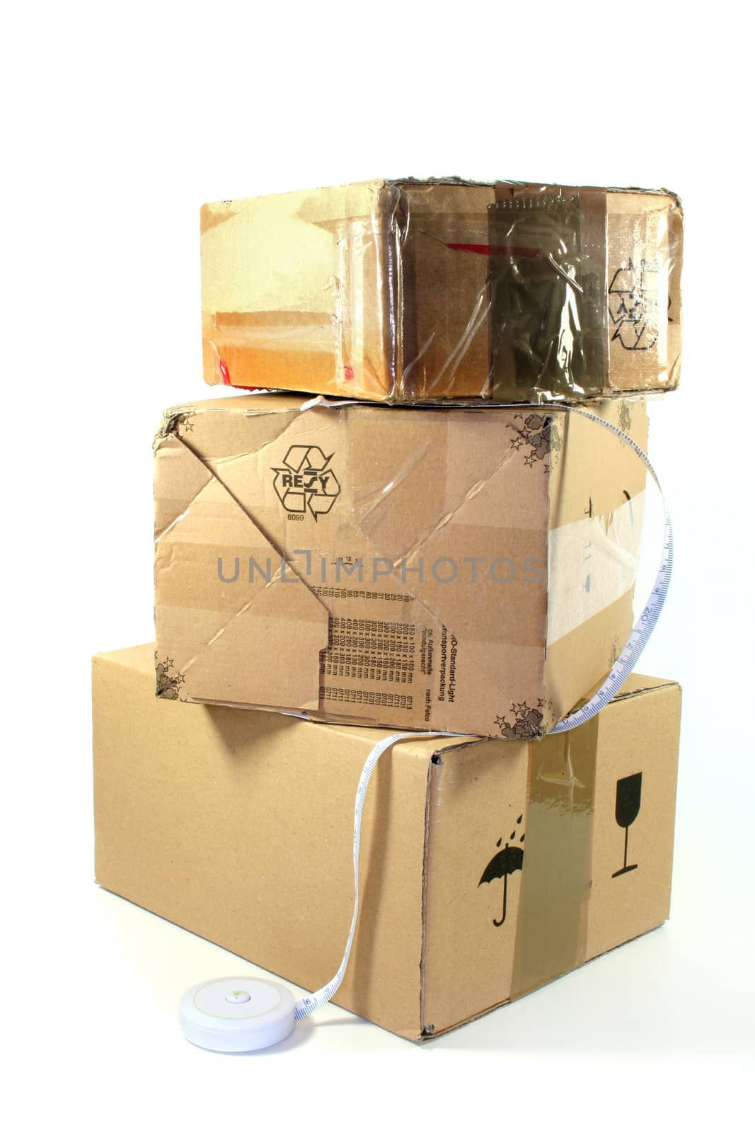 three boxes stacked on a white background