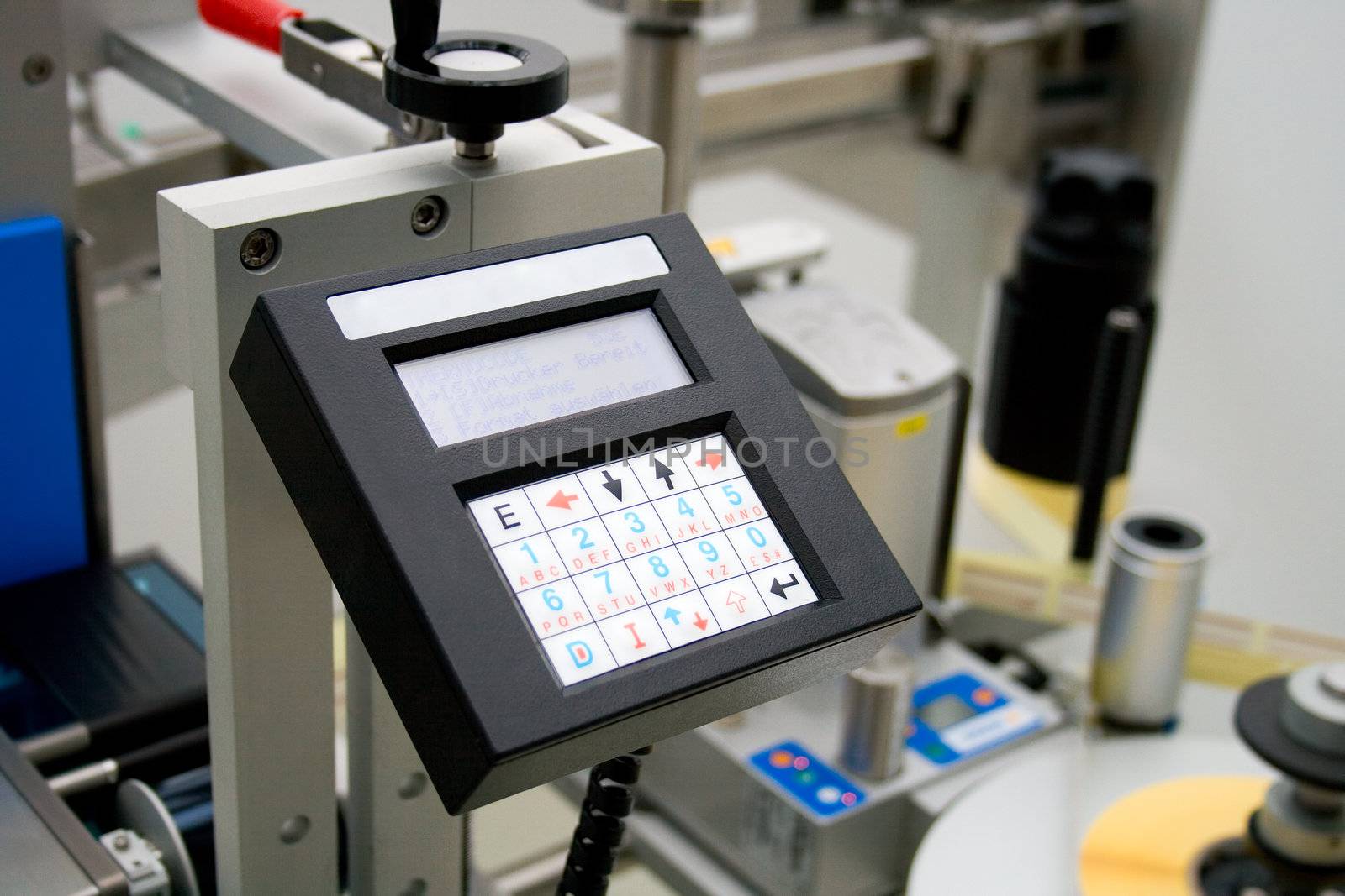Medicine production in a pharmaceutical industry. Control panel labeling machine.