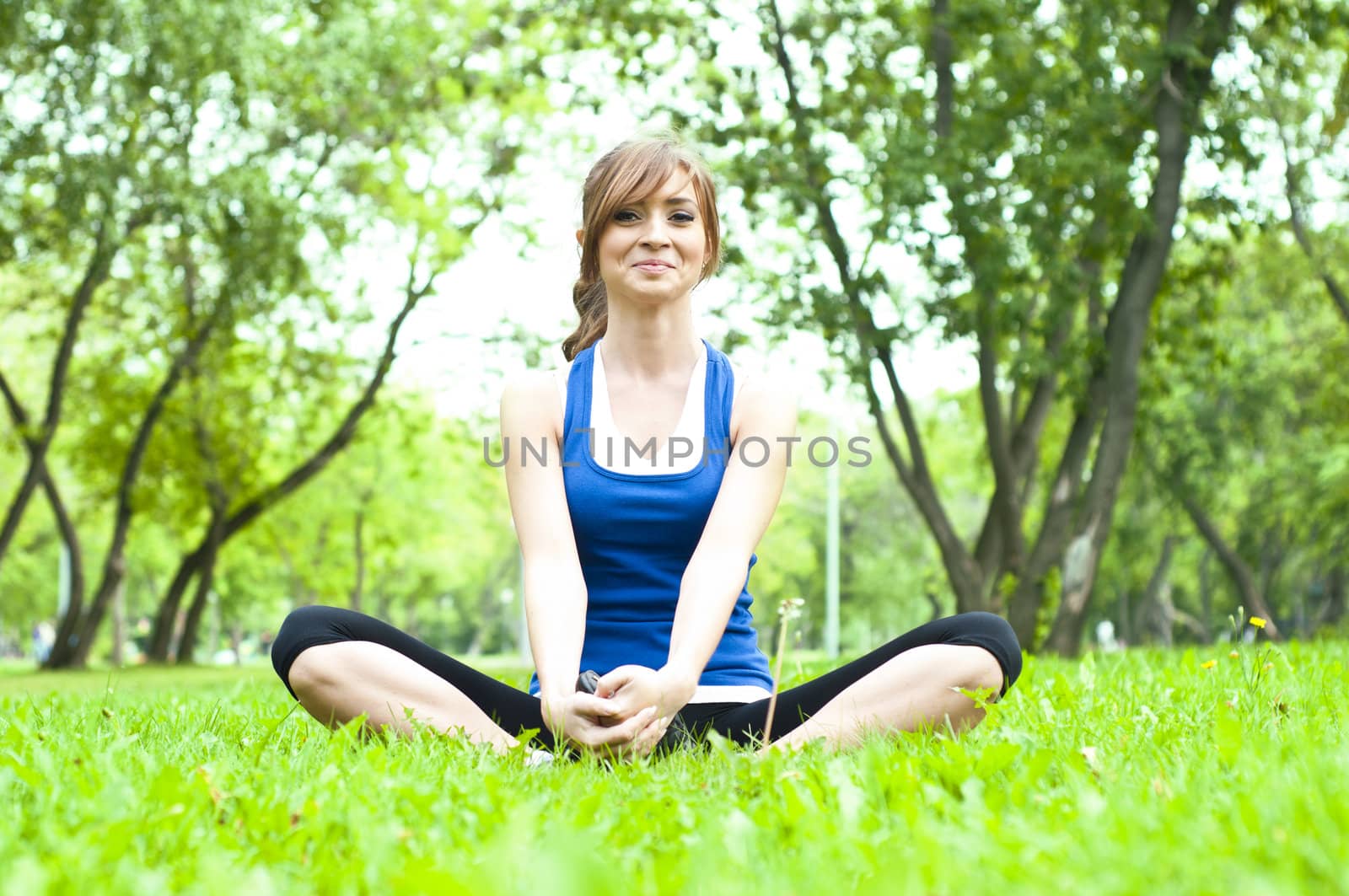 yoga woman on green grass by adam121