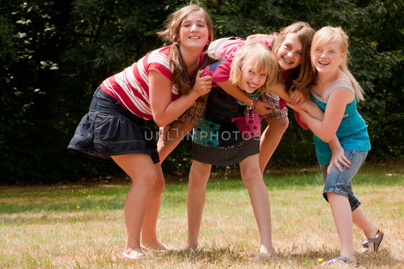 Group of young girls are having fun