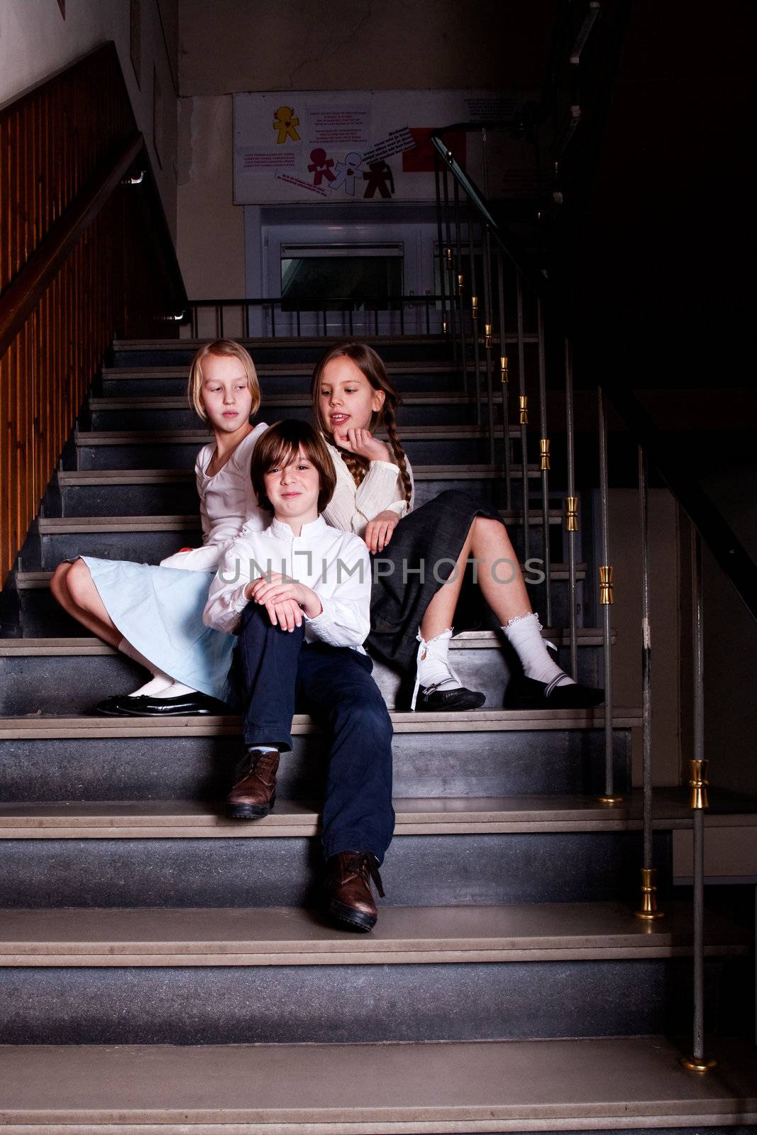 Kids sitting on the stairs by DNFStyle