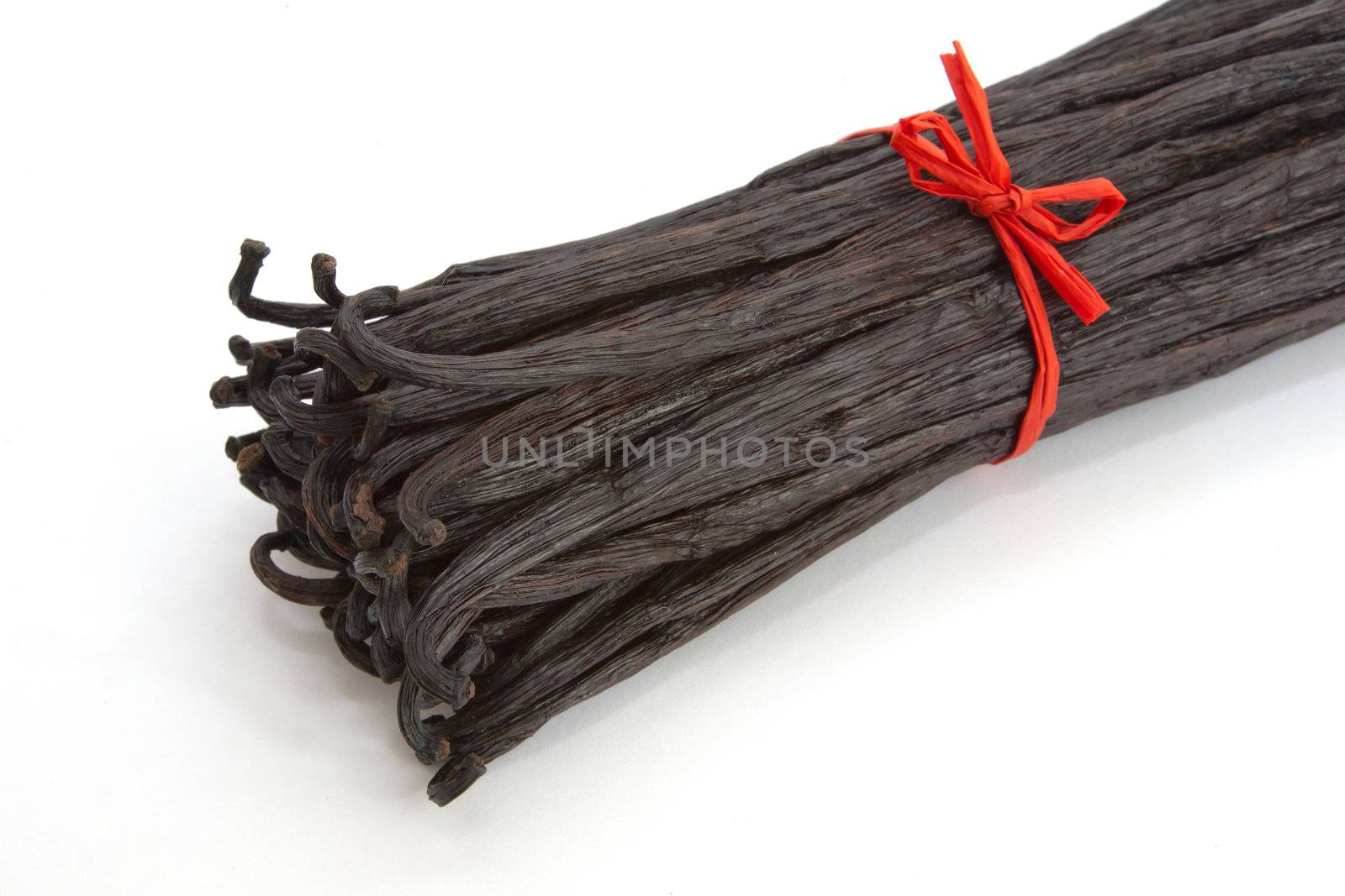 Boot of Bourbon vanilla beans isolated on white background