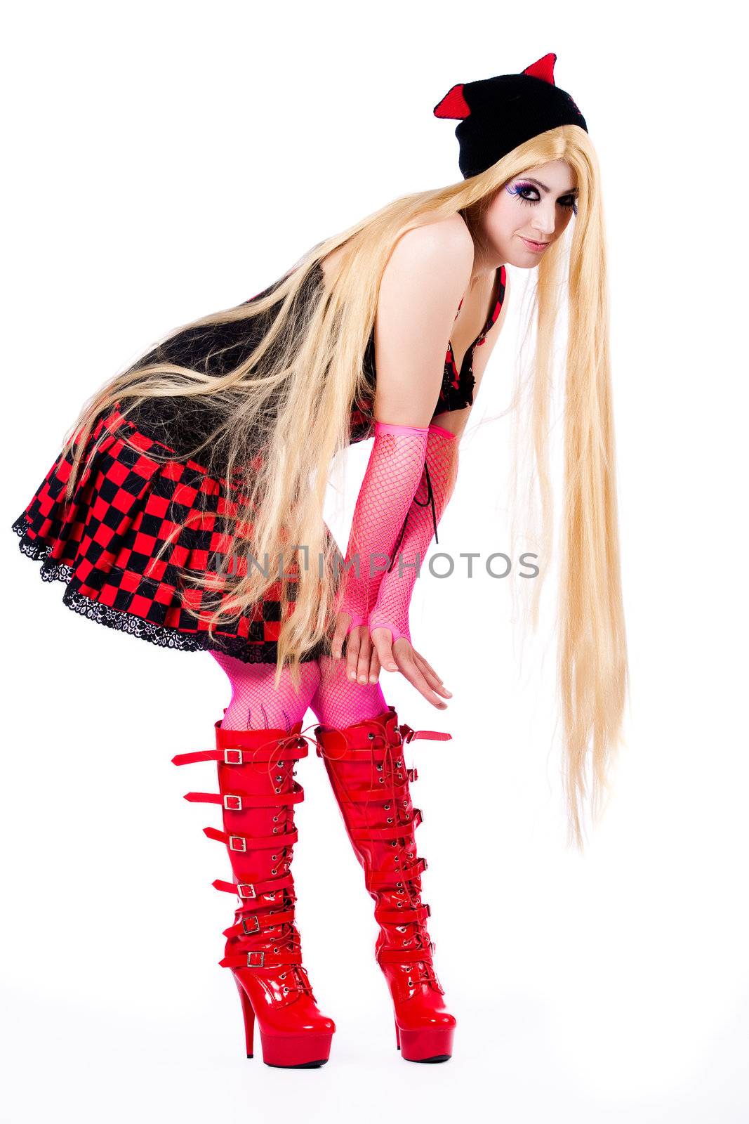 Young girl dressed in japanese funky harajuku style