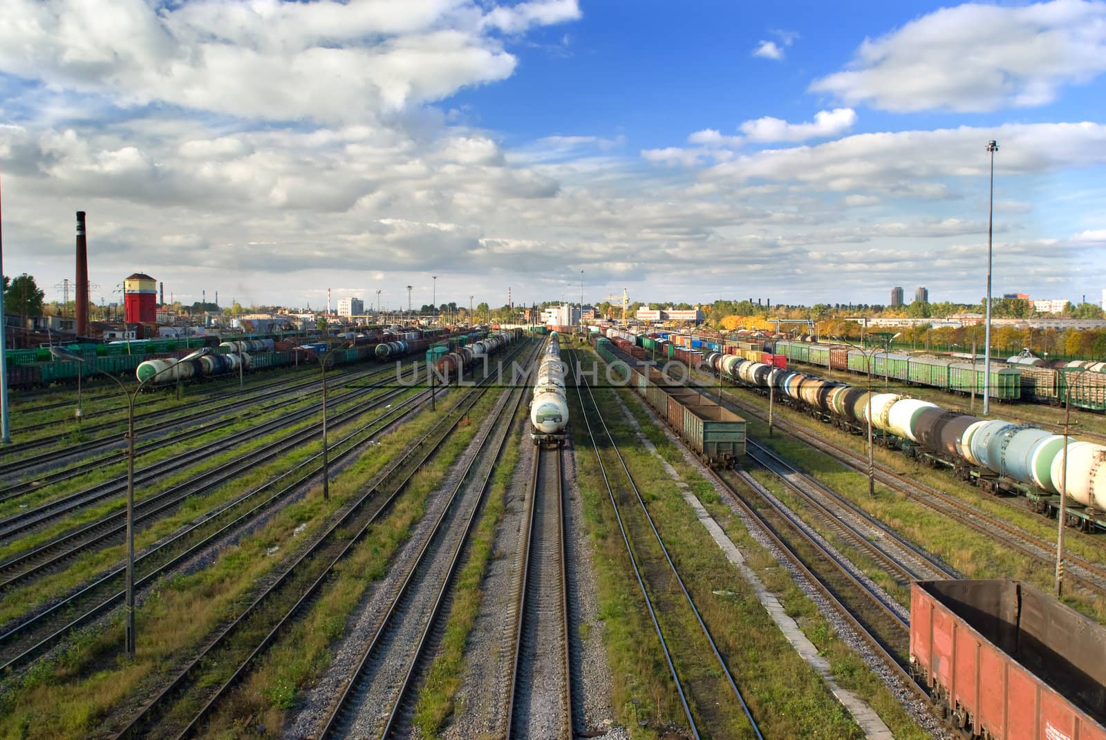 Sorting station with freight trains