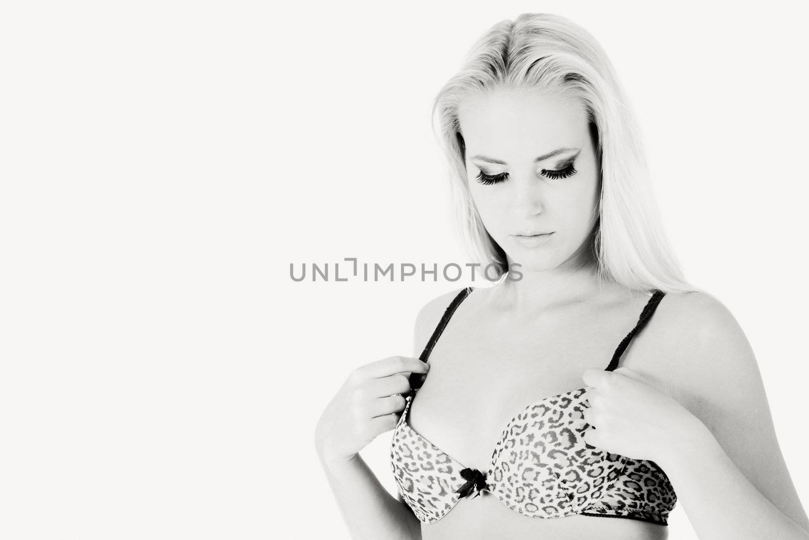 Serene model checking her bra in black and white by DNFStyle
