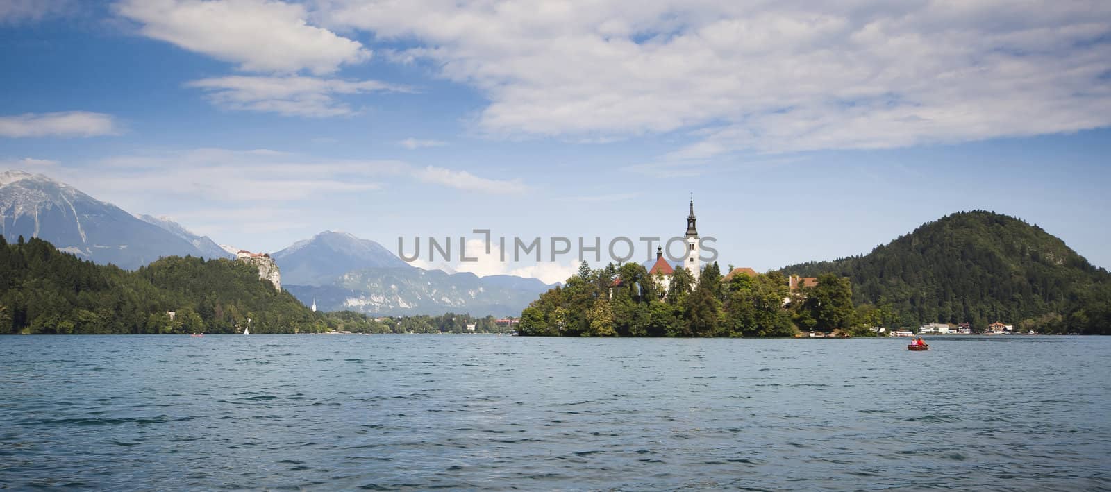 Panorama of Bled Lake - one of the most beautiful regions of Julian Alps in Slovenia