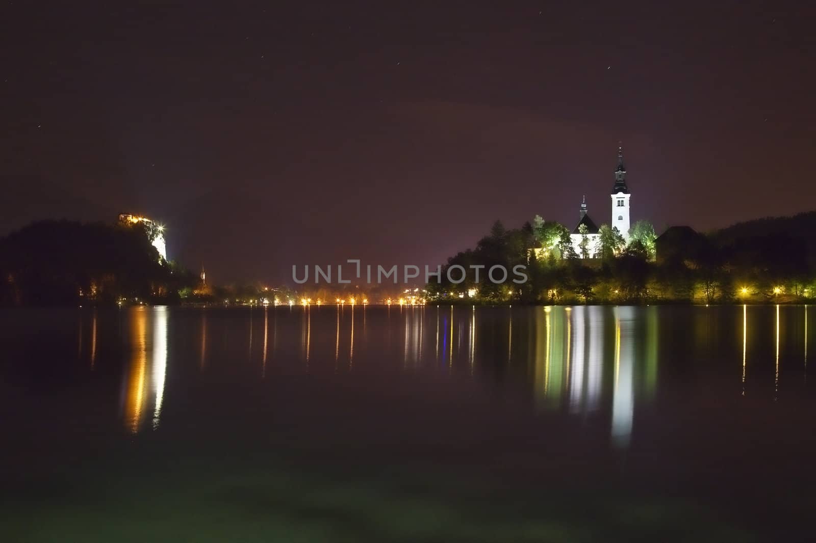 Night panorama of Bled Lake in Slovenia by furzyk73