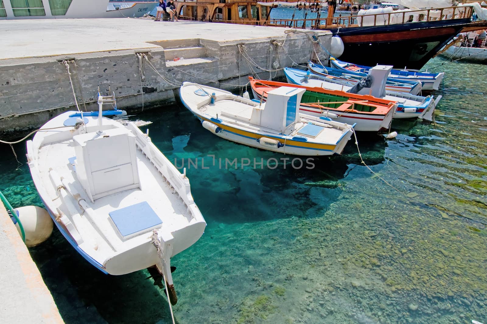 View of Santorini volcano, daylight, summer, sun