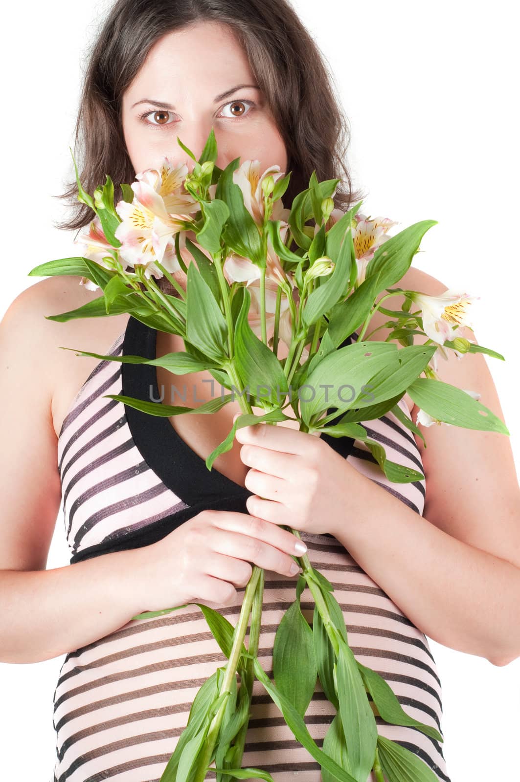 Portrait of pretty pregnant woman with flowers by anytka