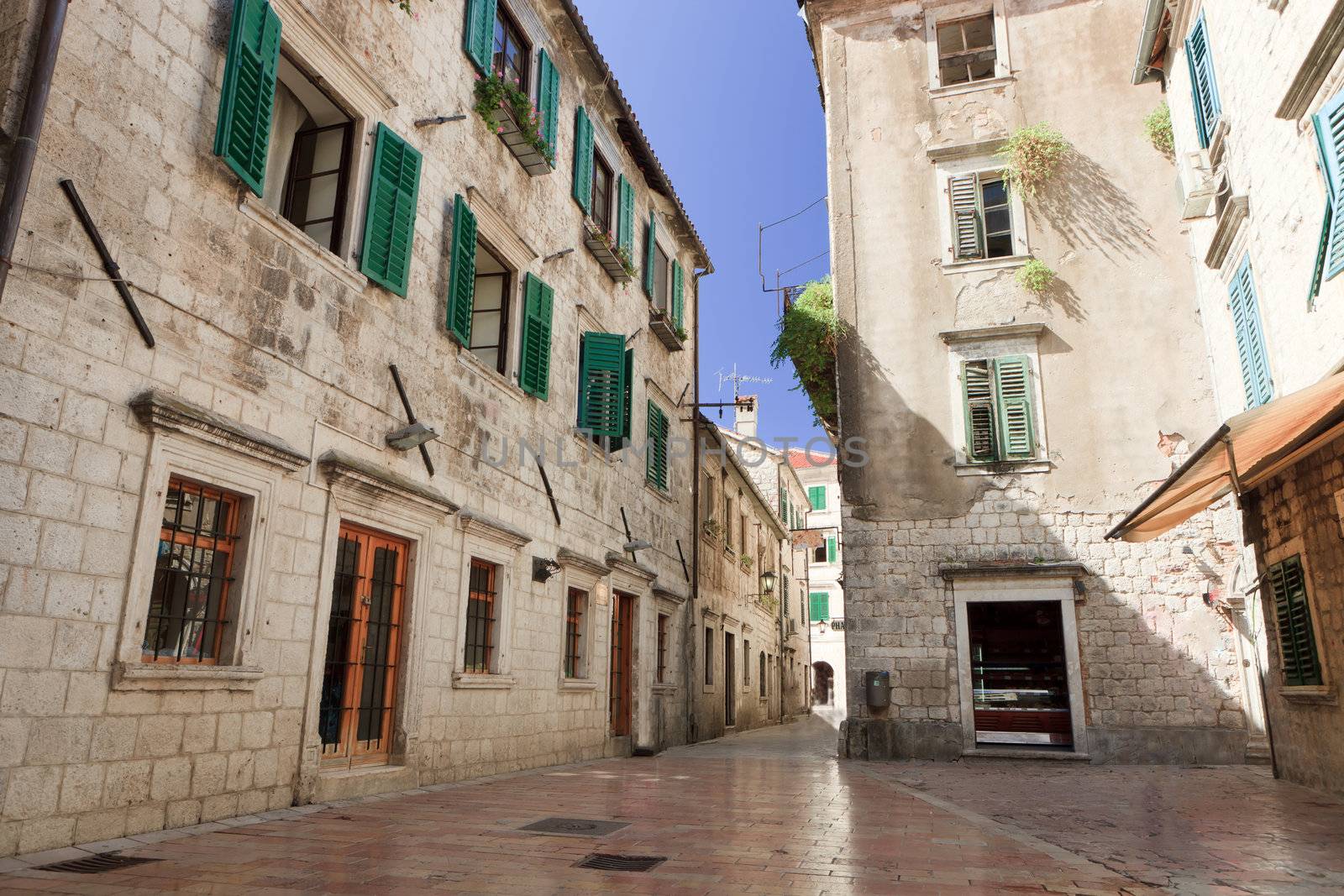 Unesco protected Kotor old town street Montenegro