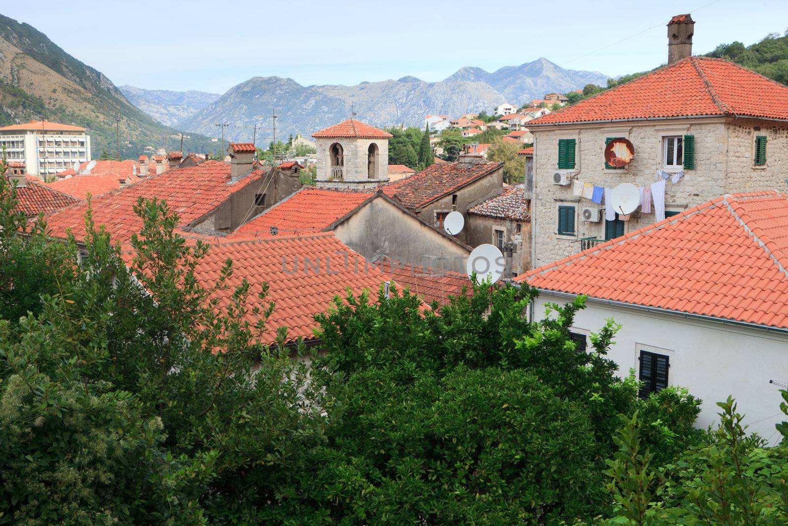 Terracotta rooftops of Kotor old town Montenegro