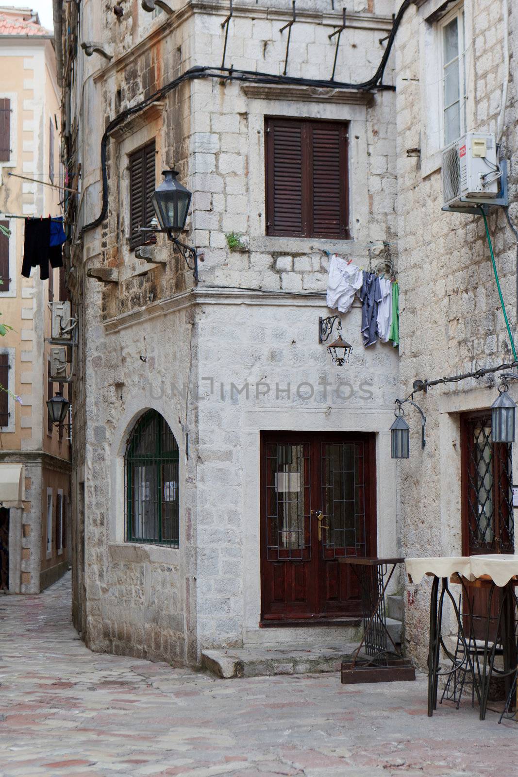 Ancient stone houses in Unesco protected Kotor old town Montenegro