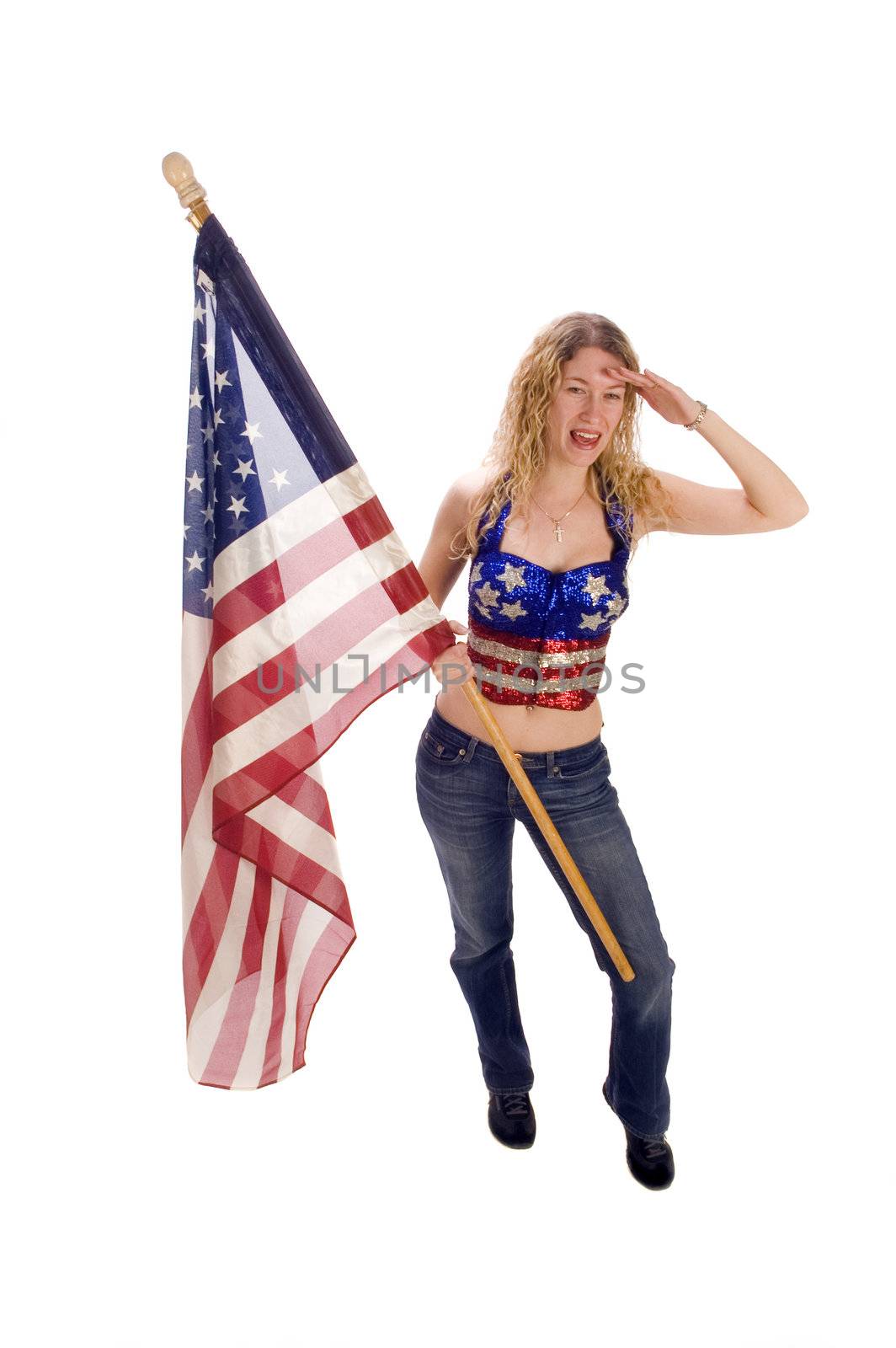 Attractive female American Patriot with flag by jeffbanke