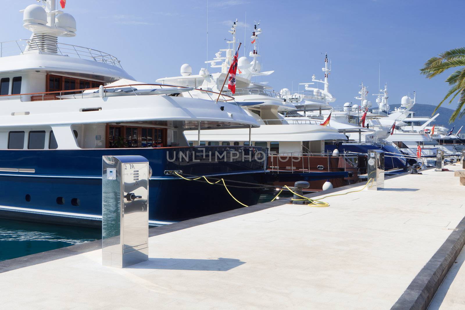 Expensive luxury yachts at dock in Montenegro