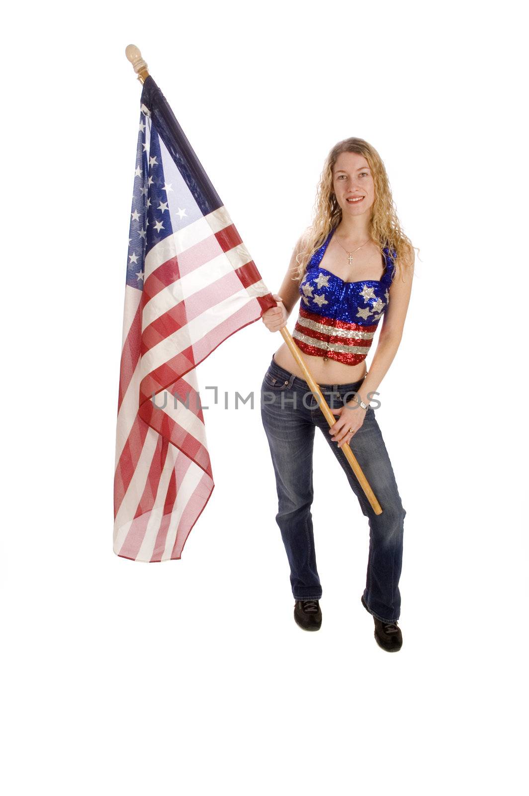 Attractive female American Patriot with flag by jeffbanke