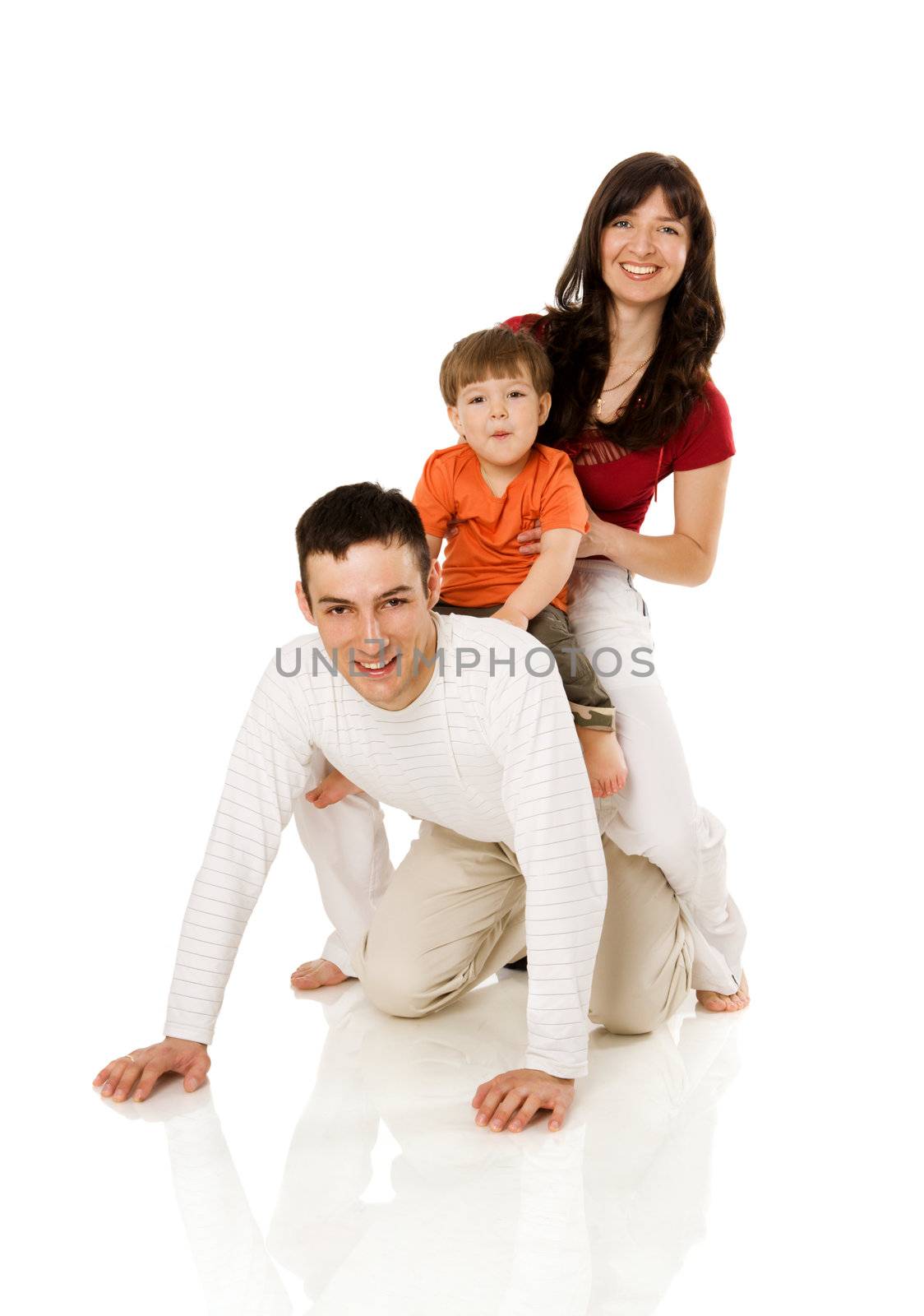 Happy Family with son together isolated on white
