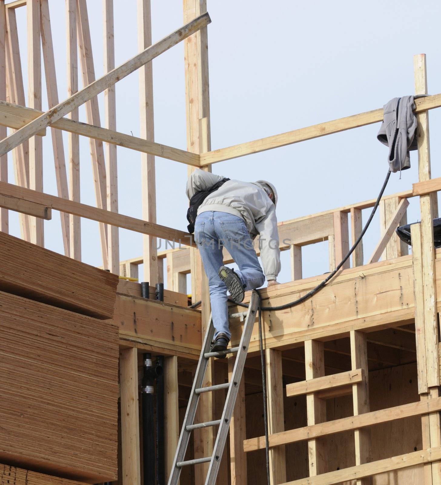 Construction site super climbing ladder while checking site