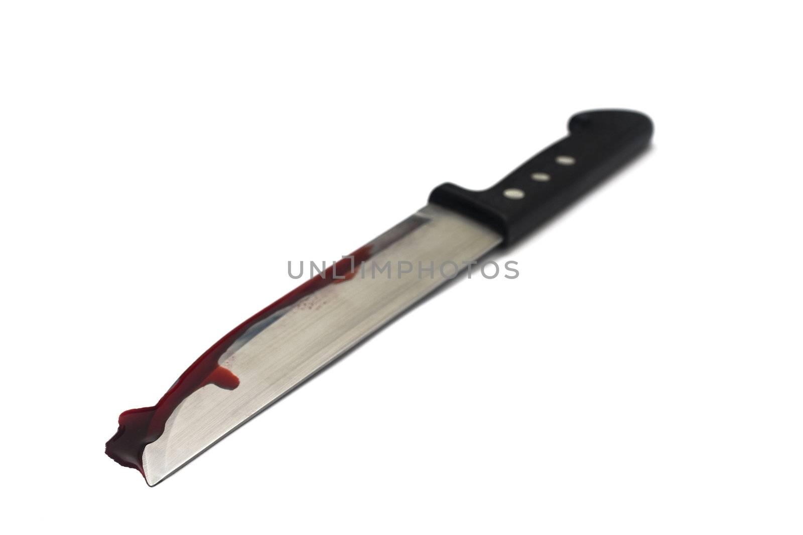 A bloody knife, isolated on white. This image has innumerous uses like accidents, domestic violence, suicide, murder, etc...