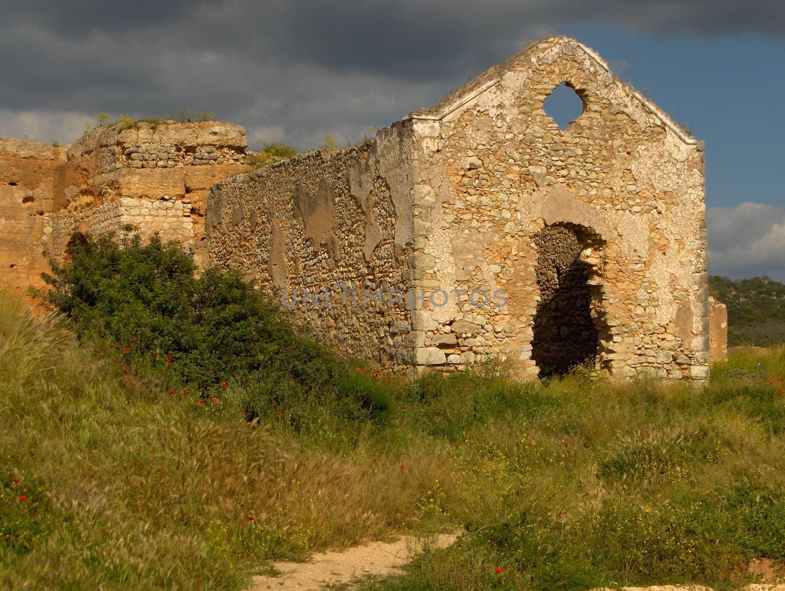 A crumbling church in a ruined castle in the Algarve region of Portugal.