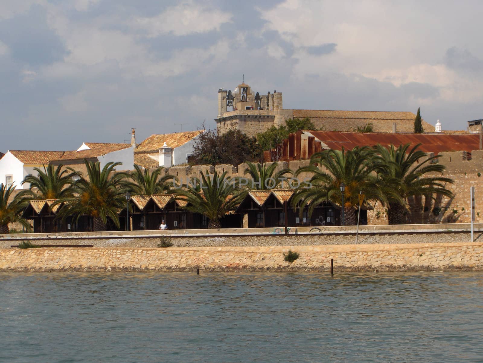 A view of the walled town of Faro, Partugal, from the bay.