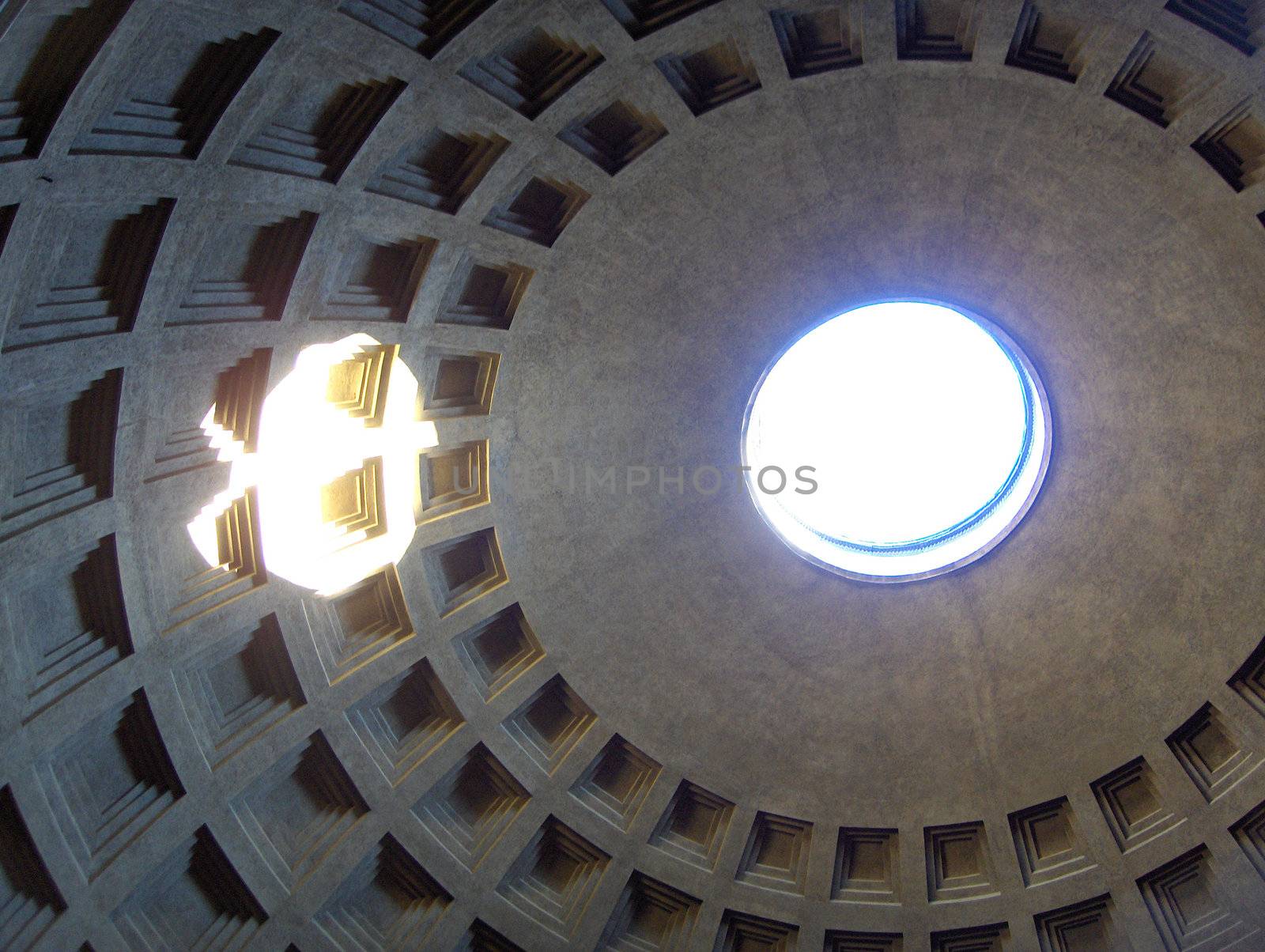 Detail shot of the ceiling inside the Pantheon in Rome.