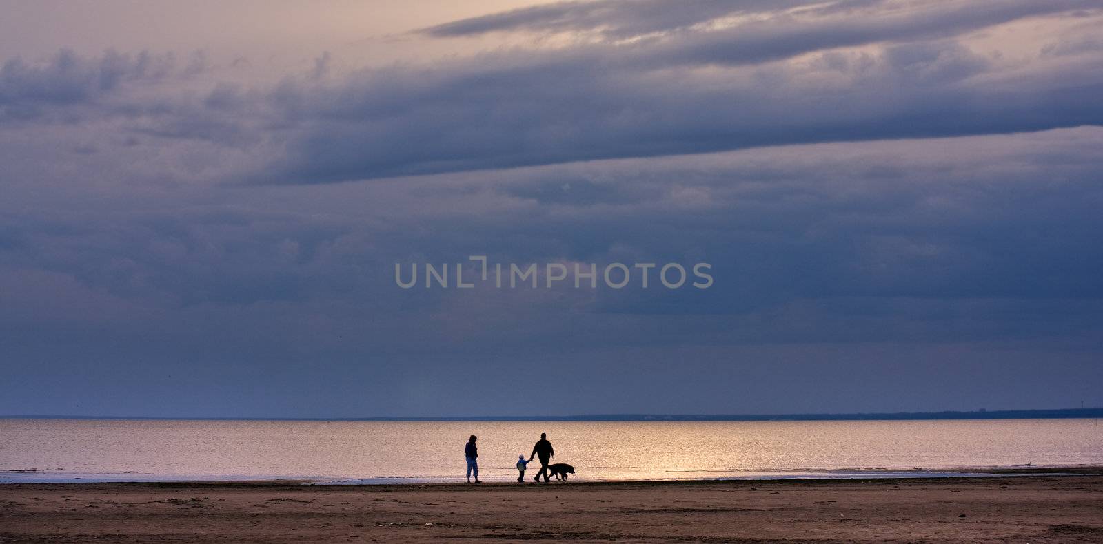 Evening walk at the Finnish bay coast near St.Petersburg, Russia