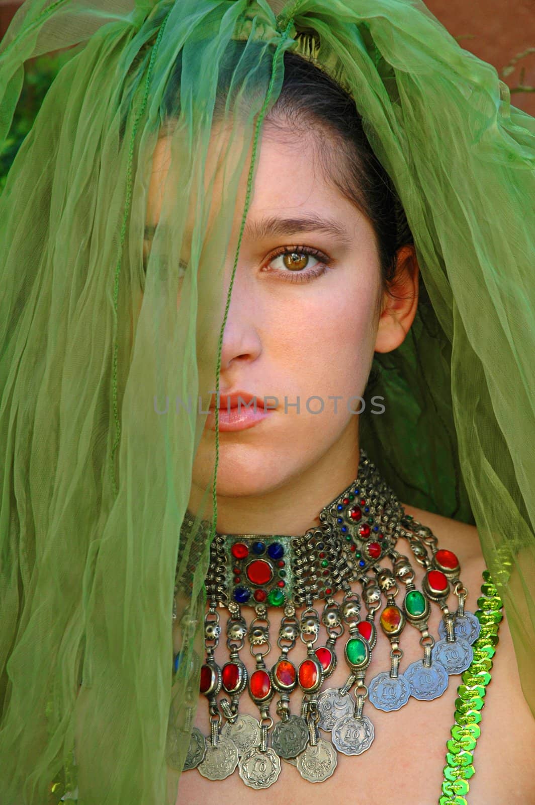 Teenage girl with gorgeous ethnic clothing and jewelry                      