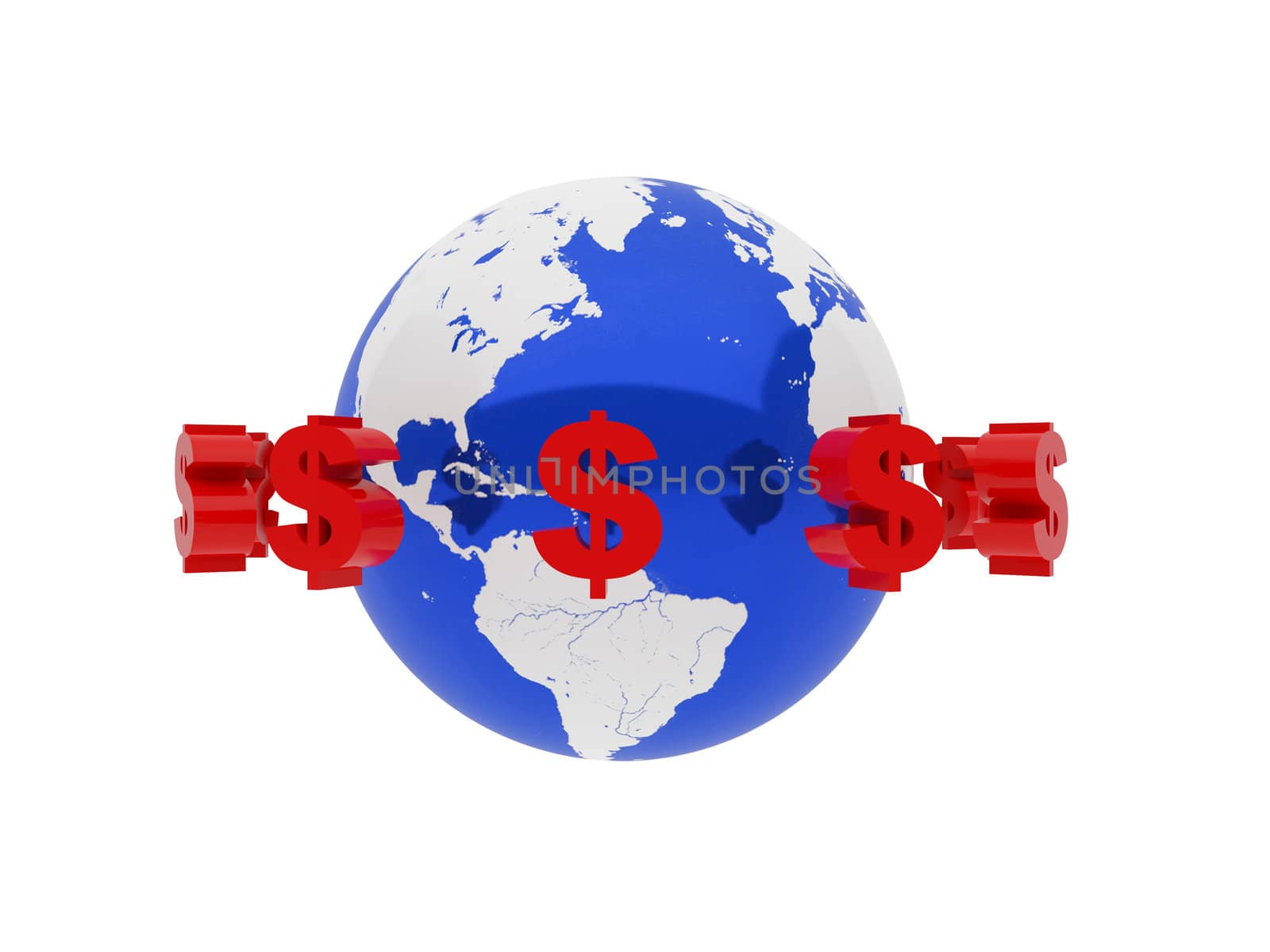3d illustration over white backgrounds. Red Dollar Sign.